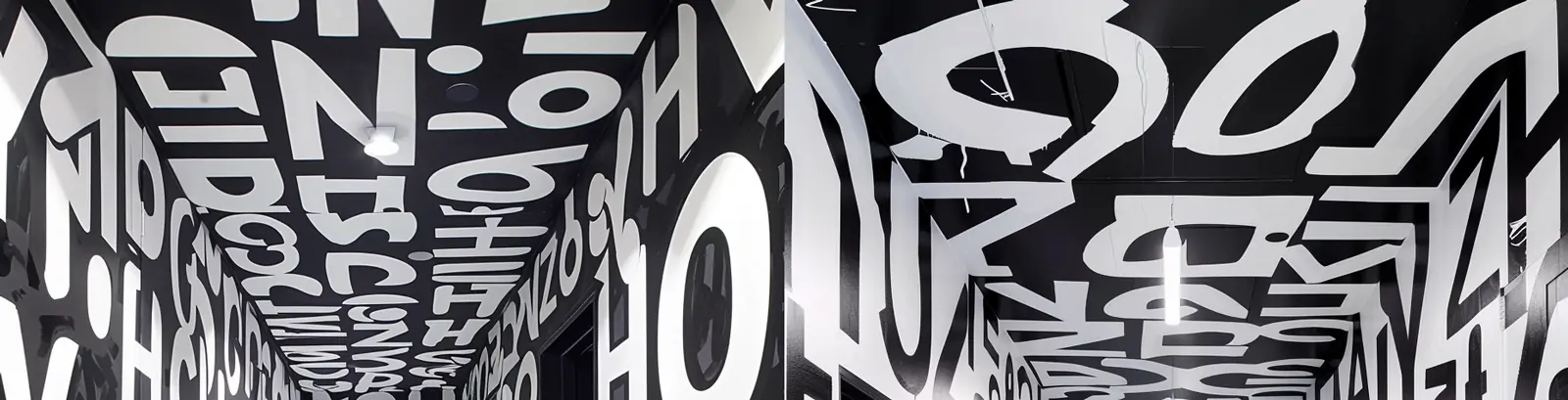 黑白字母数字涂鸦图案三维立体场景艺术视觉空间海报midjourney关键词咒语