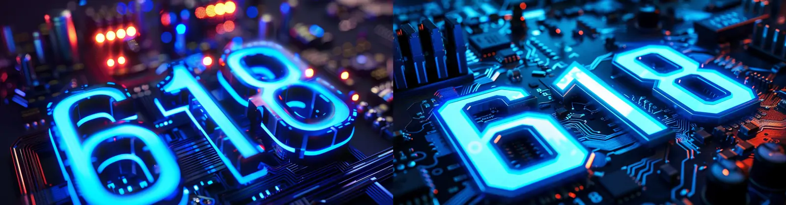 科技感蓝色发光数字618电商狂欢购物节立体电子结构海报midjourney关键词咒语