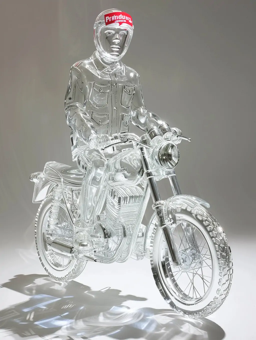 创意透明塑料玻璃男性摩托车雕塑模型midjourney关键词咒语 - Ai宇宙吧--Ai宇宙吧-