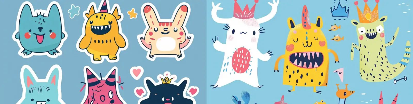 手绘可爱趣味卡通动物姿势表情贴纸图案插图海报midjourney关键词咒语