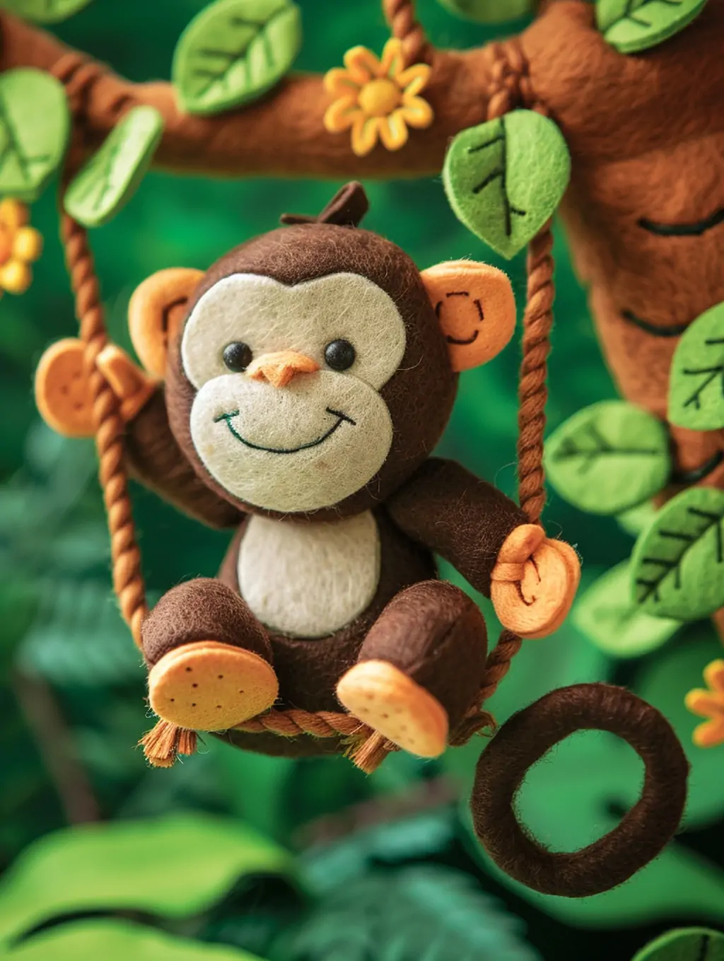 可爱卡通动物猴子立体柔软毛毡织物手工艺品图案模型midjourney关键词咒语 - Ai宇宙吧--Ai宇宙吧-