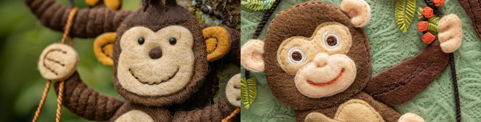 可爱卡通动物猴子立体柔软毛毡织物手工艺品图案模型midjourney关键词咒语