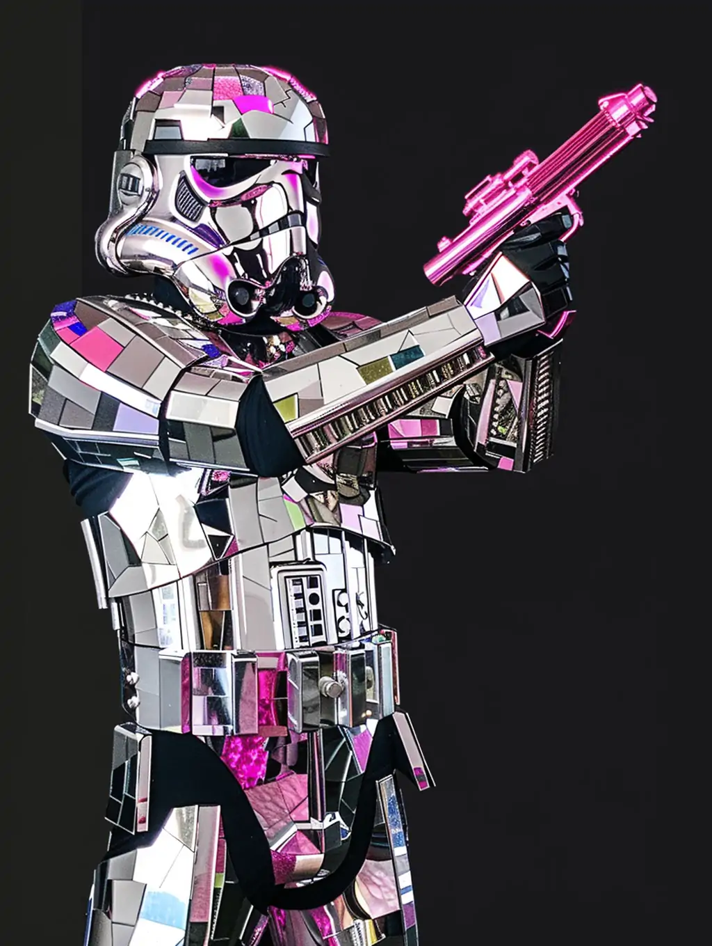 创意银色星球大战机械冲锋队机器人粉色手枪立体模型midjourney关键词咒语 - Ai宇宙吧--Ai宇宙吧-