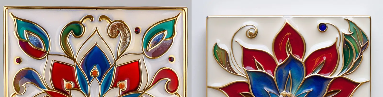 高端奢华优雅鲜花植物叶子烫金轮廓宝石镶嵌方形瓷砖图案midjourney关键词咒语