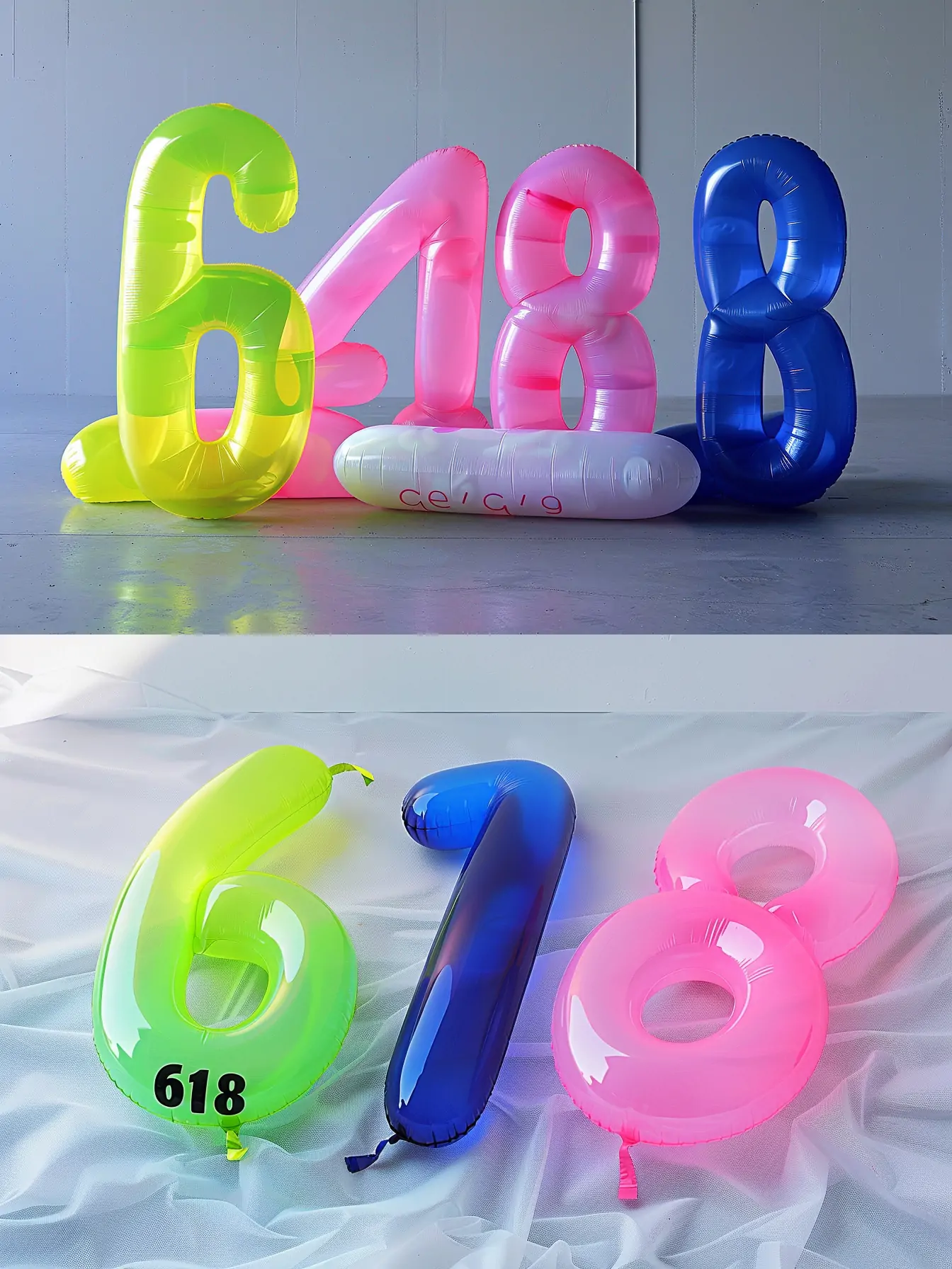 创意彩色充气气球字母数字618电商购物节装饰海报背景midjourney关键词咒语 - Ai宇宙吧--Ai宇宙吧-