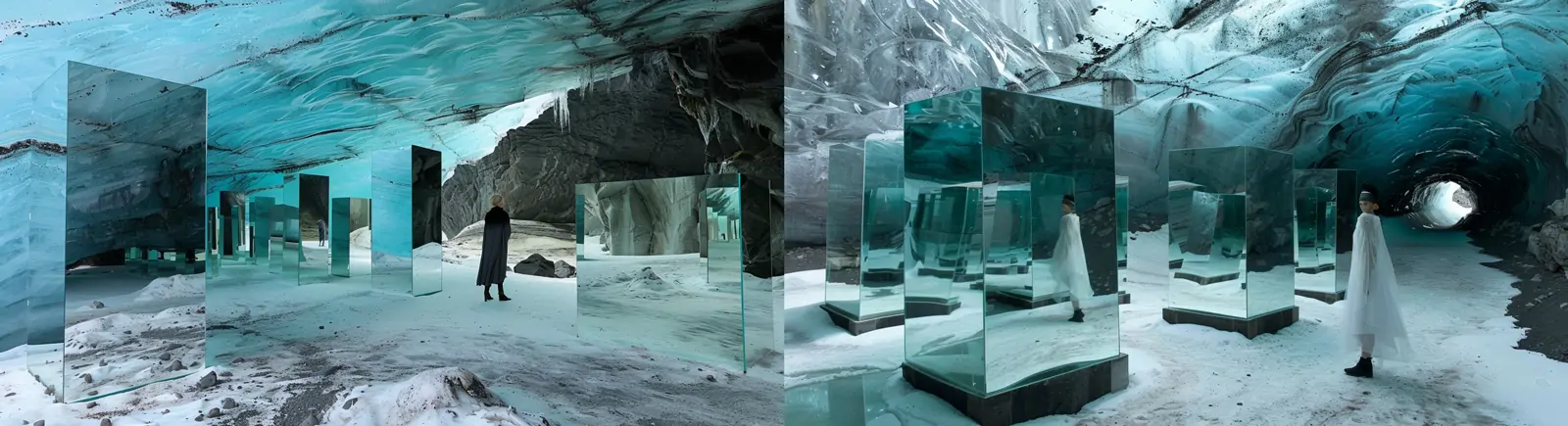 蓝色冰岛洞穴玻璃镜子艺术空间摄影海报midjourney关键词咒语