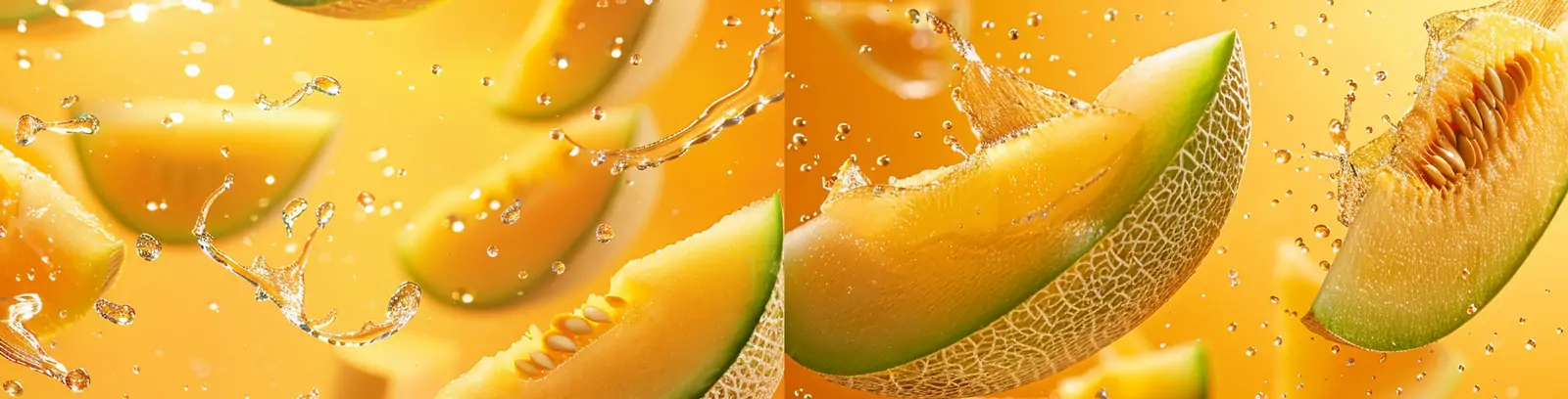 新鲜水果新疆网纹哈密瓜水花飞溅电商产品广告摄影海报midjourney关键词咒语