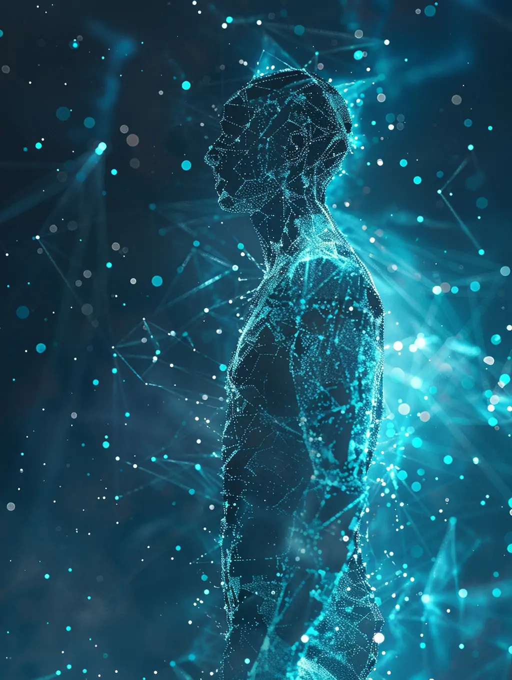 未来主义科技感蓝色人物轮廓动态发光粒子海报midjourney关键词咒语 - Ai宇宙吧--Ai宇宙吧-