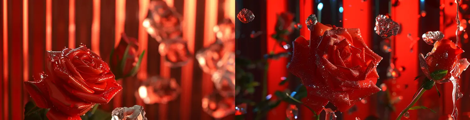创意红色冰冻玫瑰花浪漫场景灯光海报背景midjourney关键词咒语分享