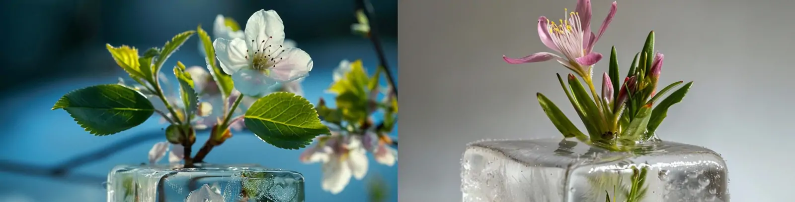 创意春天鲜花冰块冰立方艺术摄影海报midjourney关键词咒语