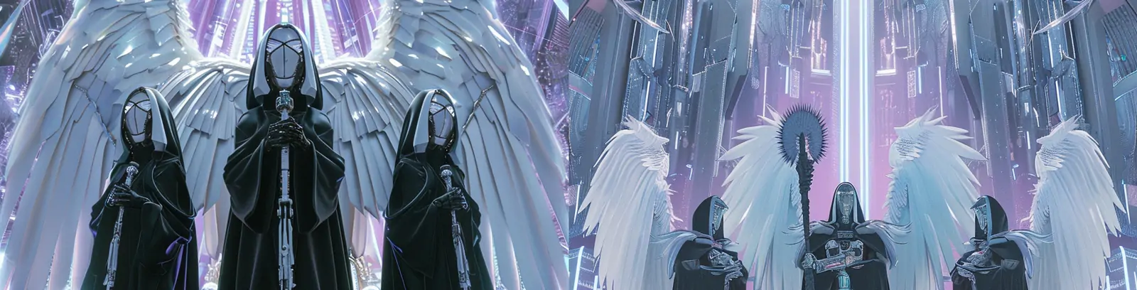 未来主义半机械人修女翅膀对称构图场景摄影海报midjourney关键词咒语分享