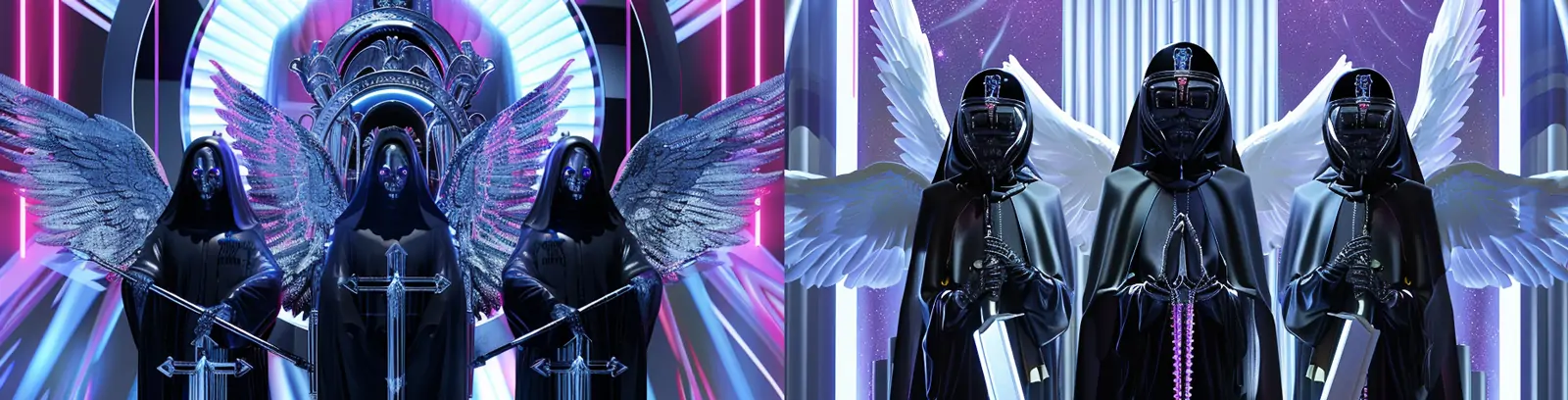 复古未来主义半机械人修女翅膀对称构图场景摄影海报midjourney关键词咒语分享