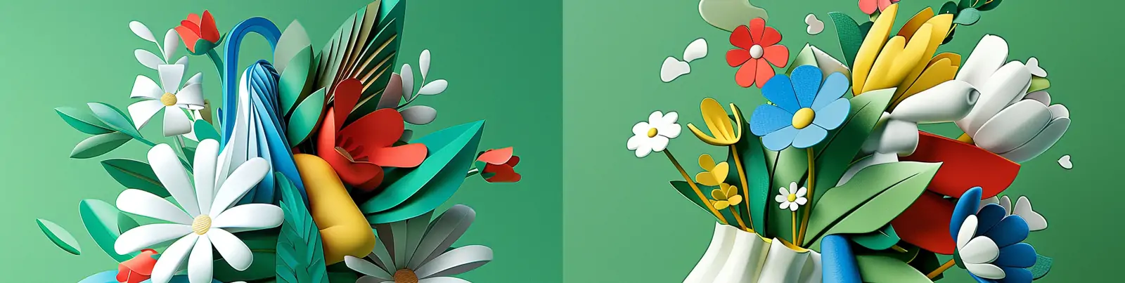 创意极简主义剪纸艺术女孩鲜花袋子插图海报midjourney关键词咒语分享