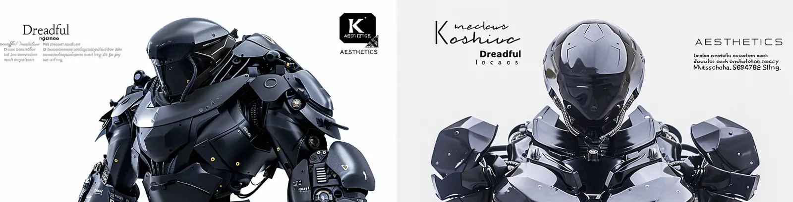 时尚酷炫黑色金属质感机甲套装机器人模型midjourney关键词咒语