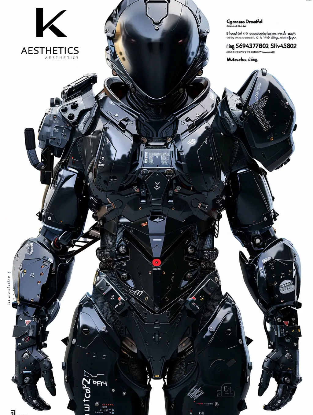 时尚酷炫黑色金属质感机甲套装机器人模型midjourney关键词咒语 - Ai宇宙吧--Ai宇宙吧-