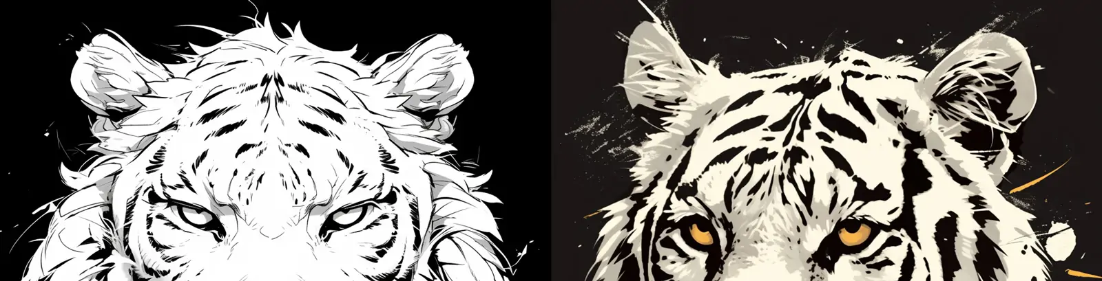 手绘逼真可爱动物老虎白虎头像艺术线条涂鸦插图海报midjourney关键词咒语