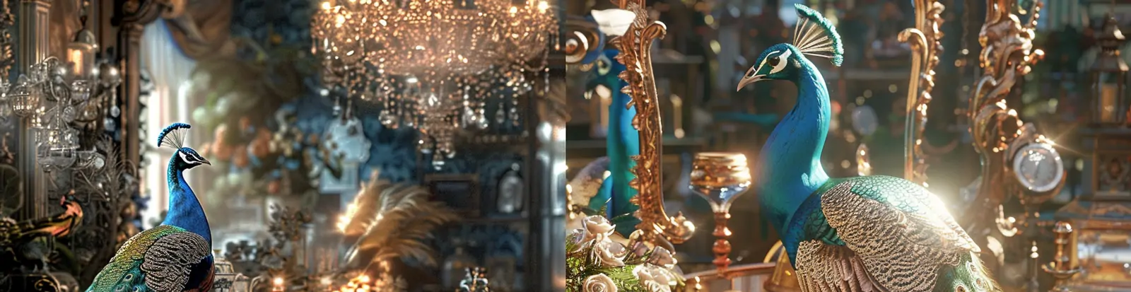 优雅美丽奢华房间孔雀电影场景摄影海报midjourney关键词咒语