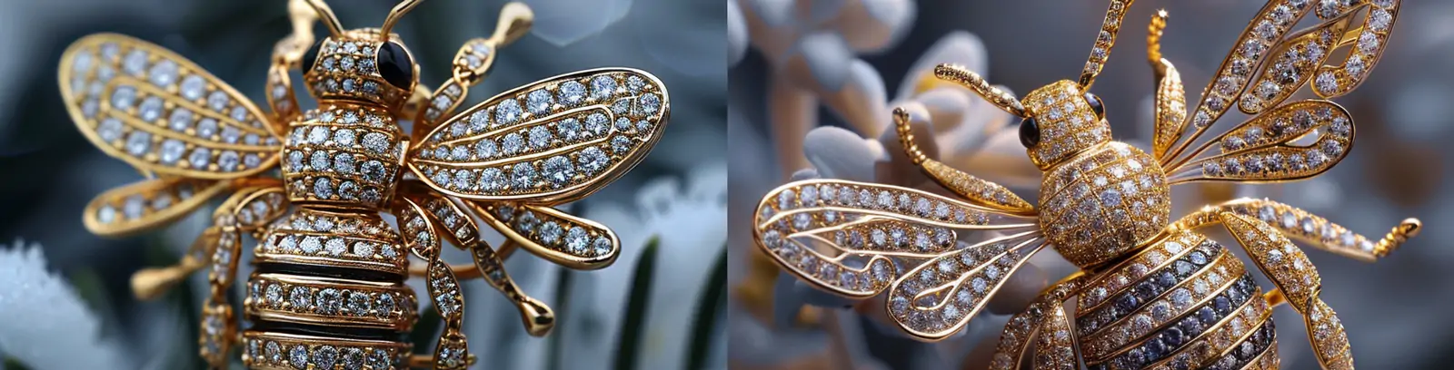 高级奢华珠宝蜜蜂形状胸针产品立体模型摄影海报midjourney关键词咒语