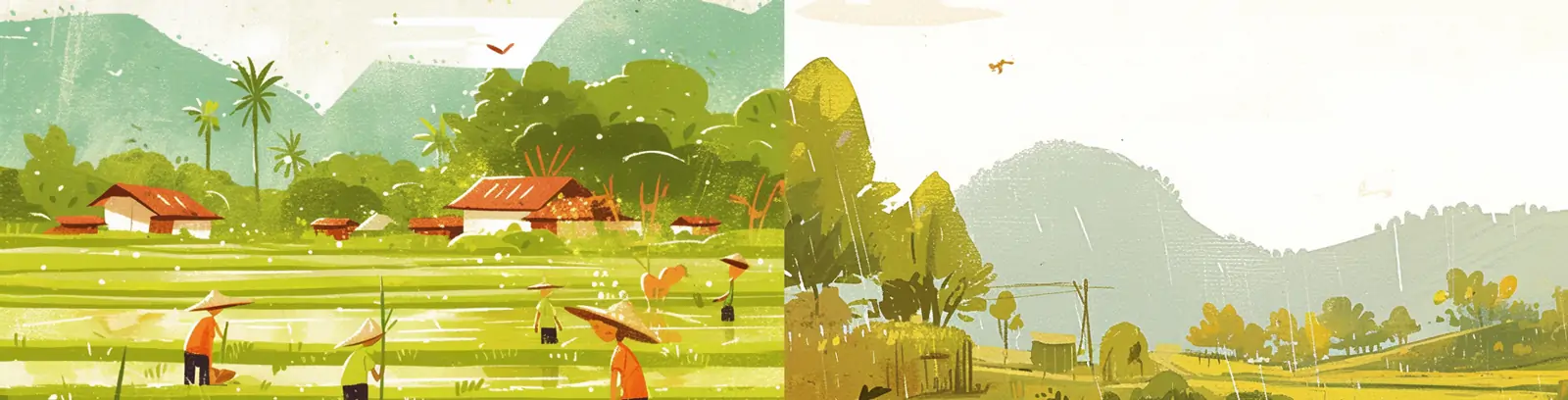 手绘春天农民伯伯稻田插秧儿童书籍插图绘画海报midjourney关键词咒语