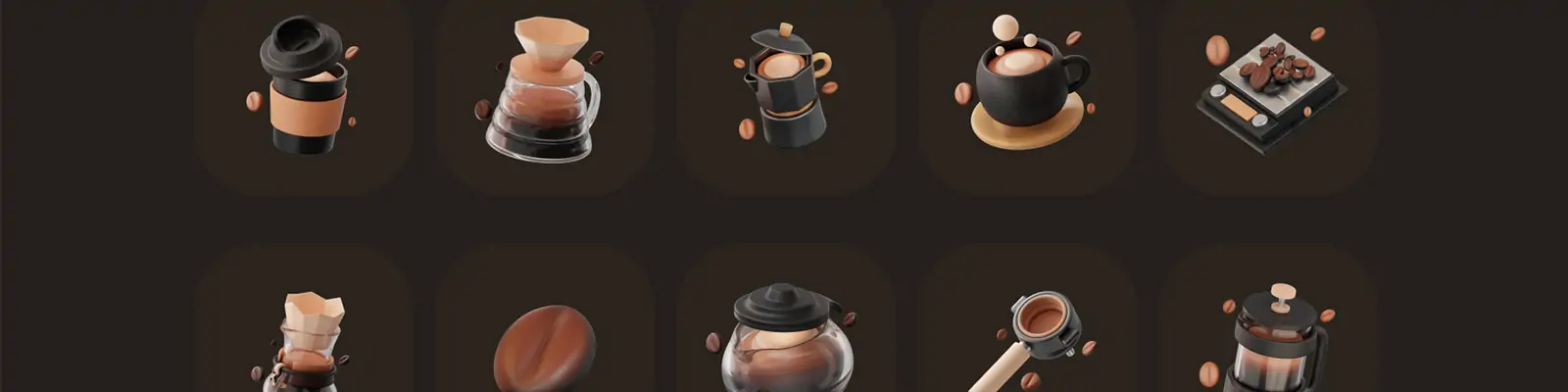 3D立体咖啡店下午茶制作元素图标插图blender设计素材模型