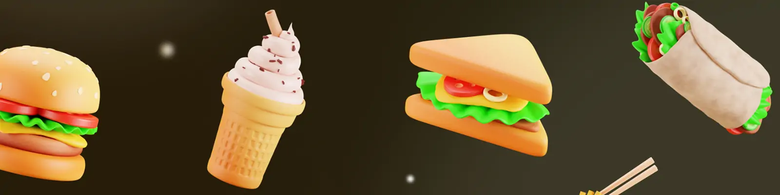 3D立体美食饮料汉堡热狗薯条啤酒拉面甜品插图blender设计素材模型
