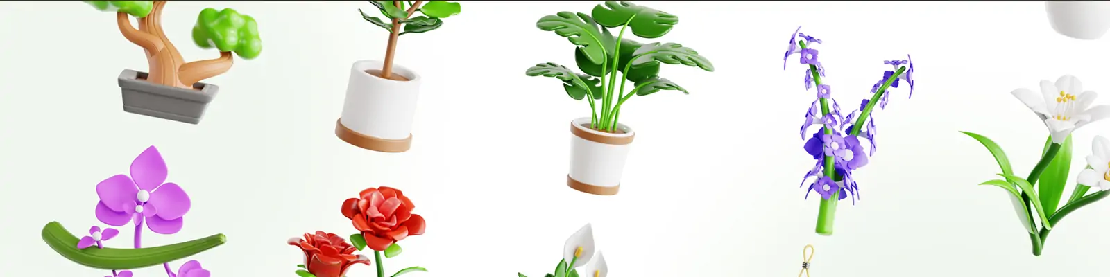 3D立体春天鲜花植物盆栽树木图标插图blender设计素材模型