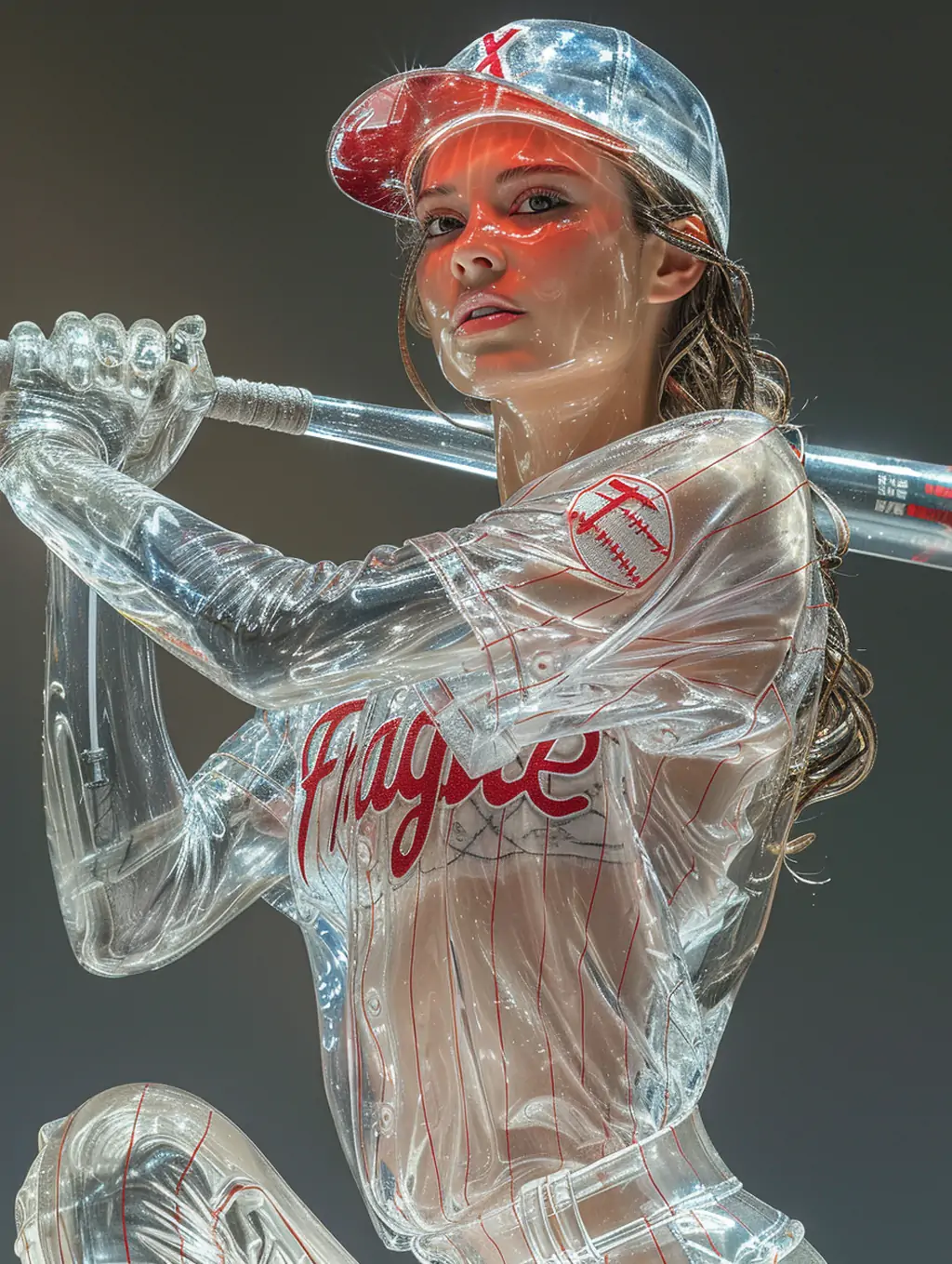 创意透明玻璃塑料棒球运动员人物雕塑模型midjourney关键词咒语 - Ai宇宙吧--Ai宇宙吧-