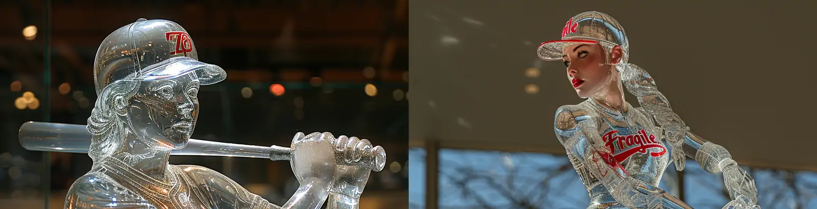 创意透明玻璃塑料棒球运动员人物雕塑模型midjourney关键词咒语