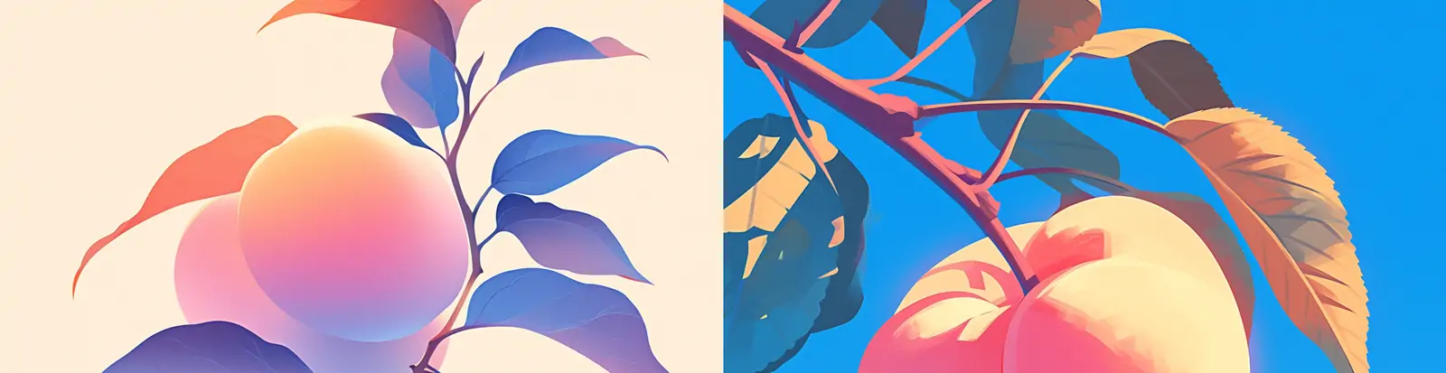 手绘极简主义复古桃子水蜜桃插图绘画海报midjourney关键词咒语