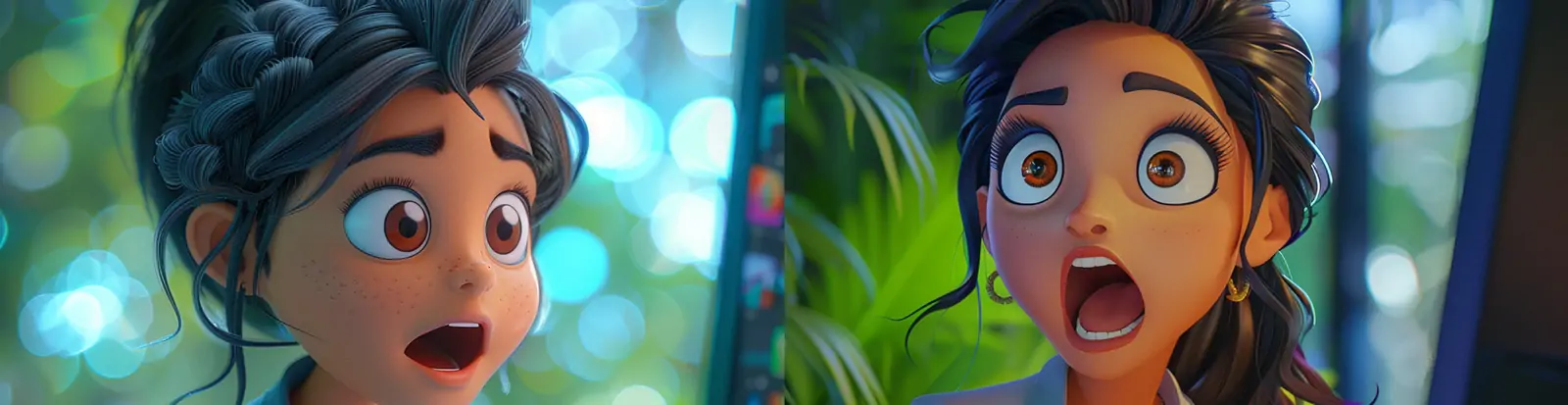 3D立体动漫卡通女孩工作惊讶表情动画场景插图海报midjourney关键词咒语