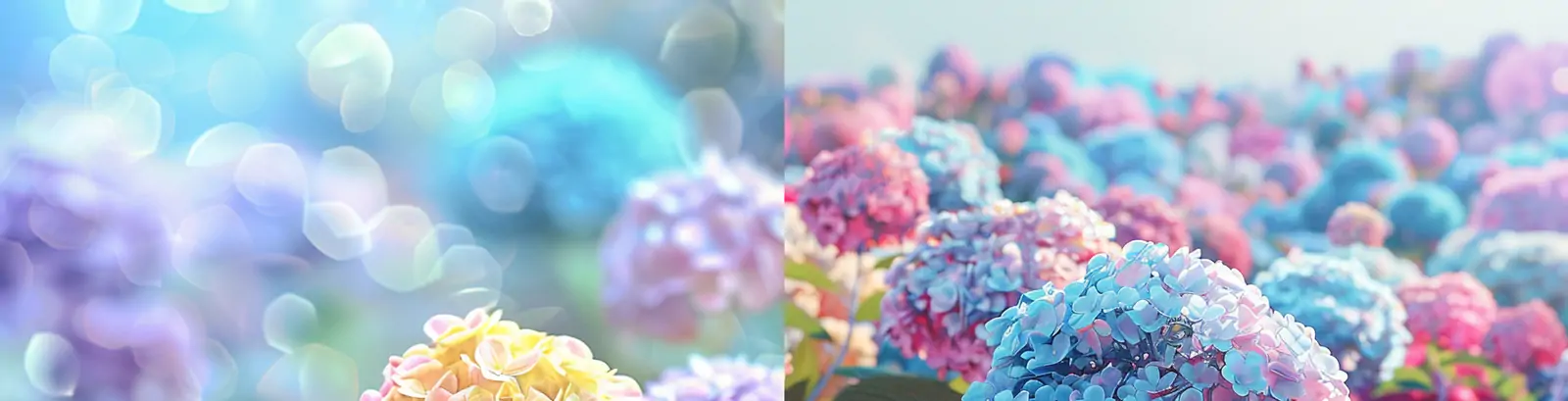 梦幻彩色五颜六色绣球花鲜花植物摄影海报midjourney关键词咒语