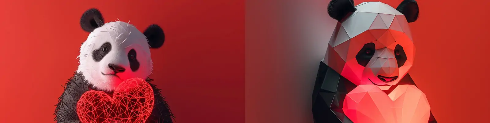 3D立体可爱动物红色熊猫透明线框霓虹灯摄影海报midjourney关键词咒语