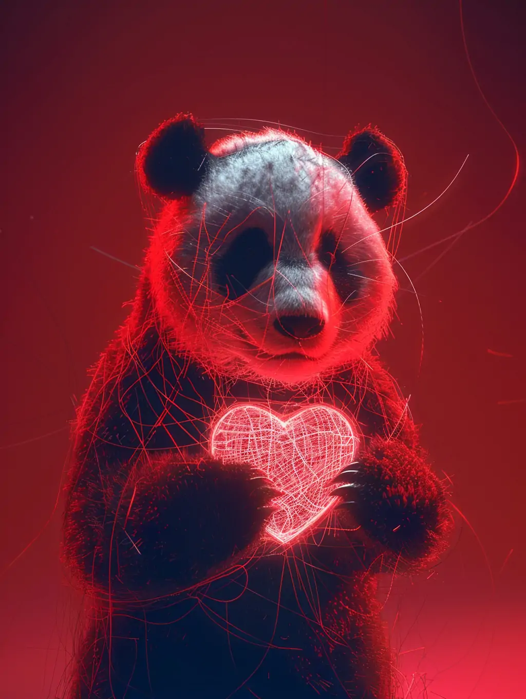 3D立体可爱动物红色熊猫透明线框霓虹灯摄影海报midjourney关键词咒语 - Ai宇宙吧--Ai宇宙吧-