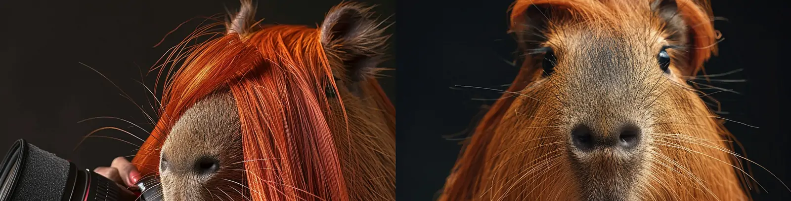 红色长发水豚动物姿势动作摄影照片海报midjourney关键词咒语