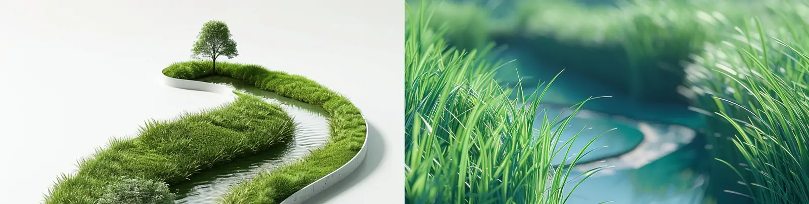 极简主义绿色春天溪流草地曲线构图艺术海报midjourney关键词咒语