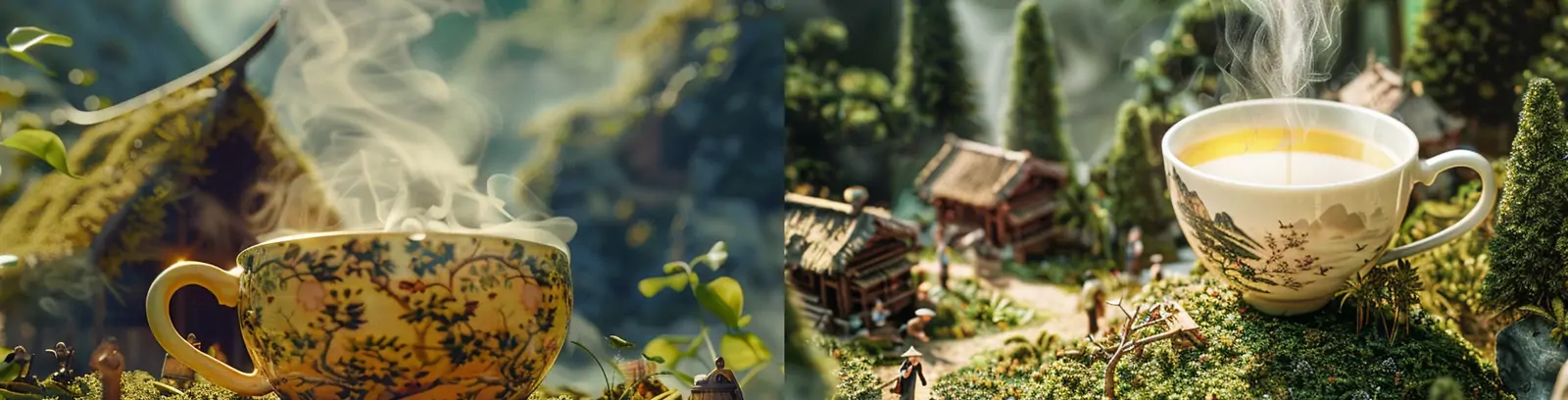 创意茶叶茶饮微观世界茶山场景广告摄影海报midjourney关键词咒语