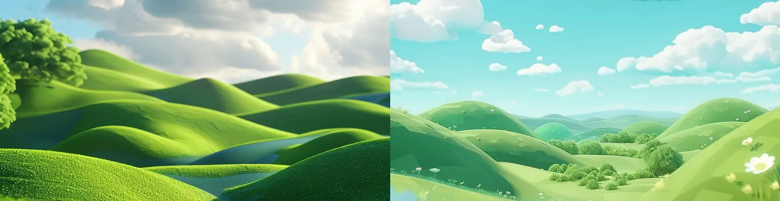 3D立体春天夏天草原蓝天白云草地场景插图海报背景midjourney关键词咒语