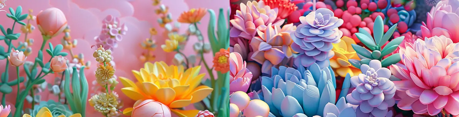 五颜六色鲜花多肉植物立体卡通风格摄影海报midjourney关键词咒语