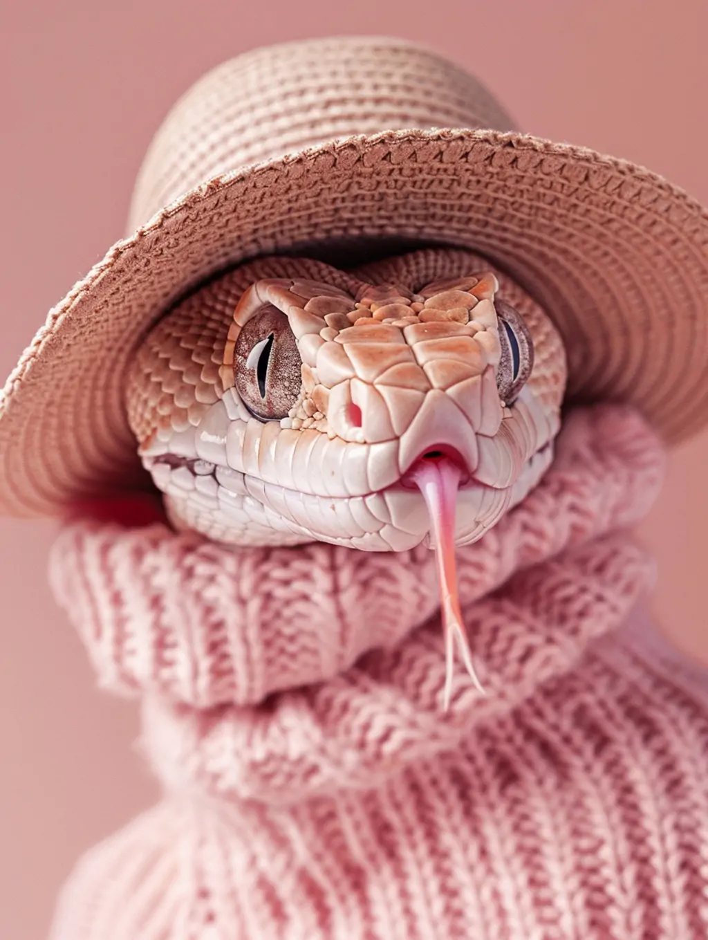 创意逼真立体动物蛇粉色服装太阳帽拟人化摄影海报midjourney关键词咒语 - Ai宇宙吧--Ai宇宙吧-