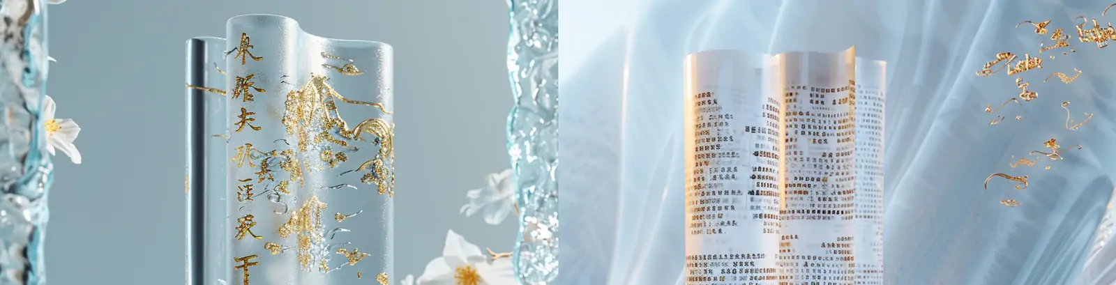 中国风古代宣纸卷轴透明三维立体汉字空间场景海报midjourney关键词咒语