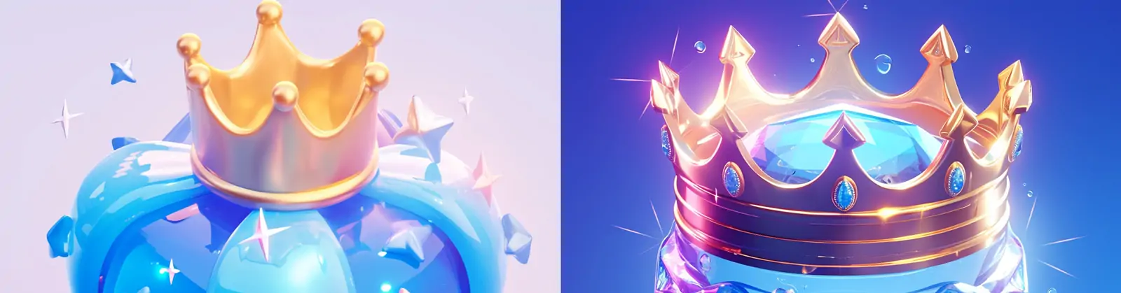 3D立体可爱卡通透明玻璃水晶皇冠等距插图midjourney关键词咒语