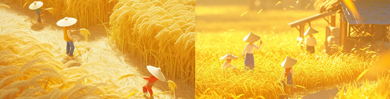 创意夏季金色麦田稻田收割丰收季微距摄影海报midjourney关键词咒语