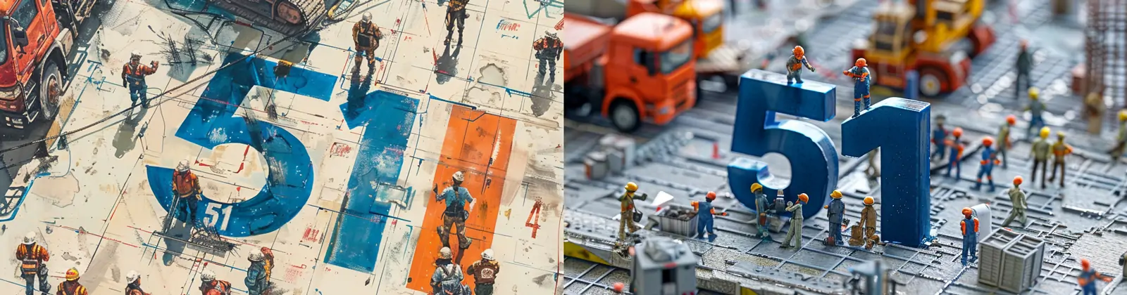 创意3D立体51五一劳动节建筑工地施工场景鸟瞰图摄影海报midjourney关键词咒语