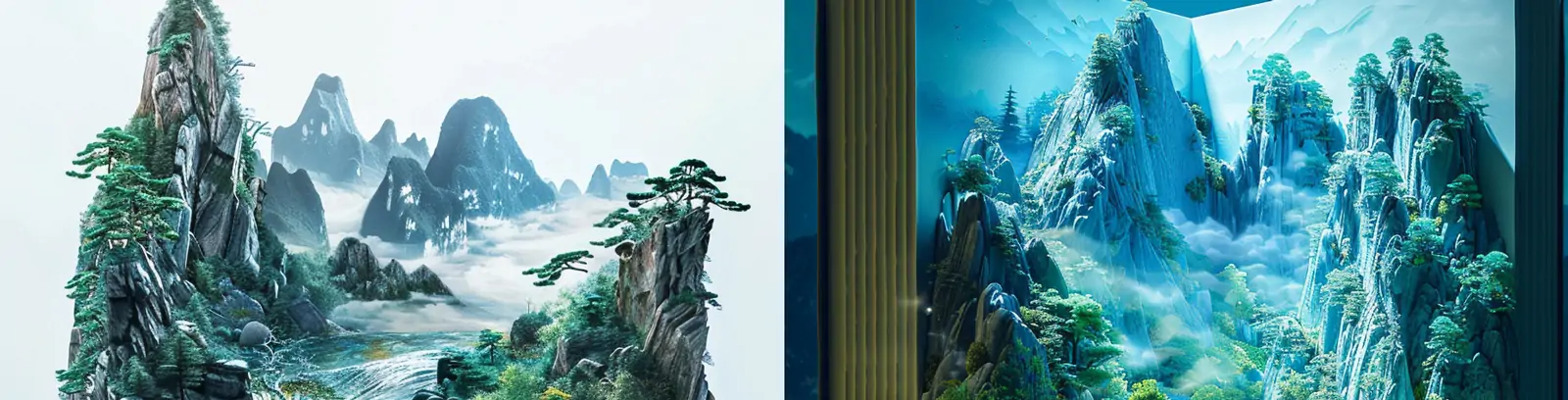 中国风3D立体开卷自然山水风景画艺术场景插图海报midjourney关键词咒语