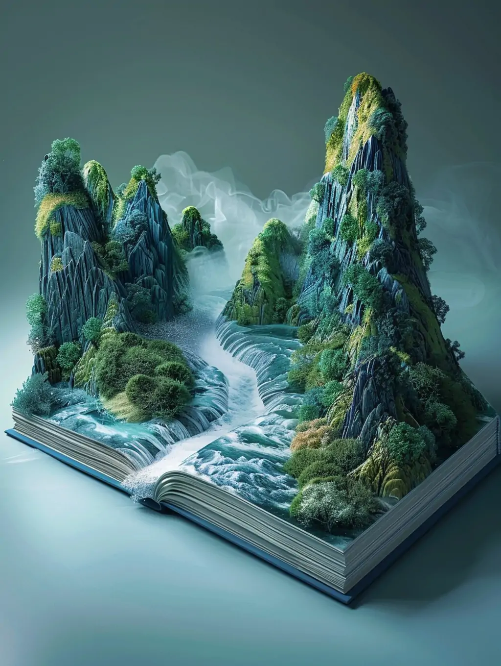 中国风3D立体开卷自然山水风景画艺术场景插图海报midjourney关键词咒语 - Ai宇宙吧--Ai宇宙吧-