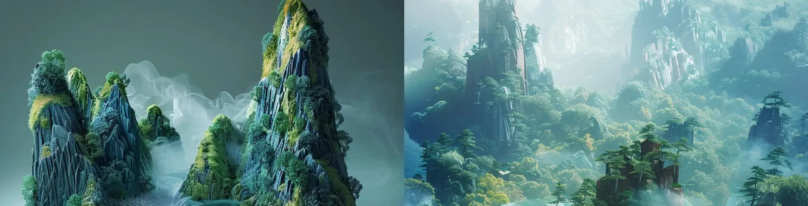 中国风3D立体开卷自然山水风景画艺术场景插图海报midjourney关键词咒语