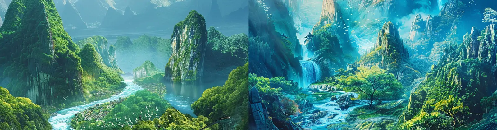 3D立体中国风开卷山水画书籍自然风光艺术插图海报midjourney关键词咒语