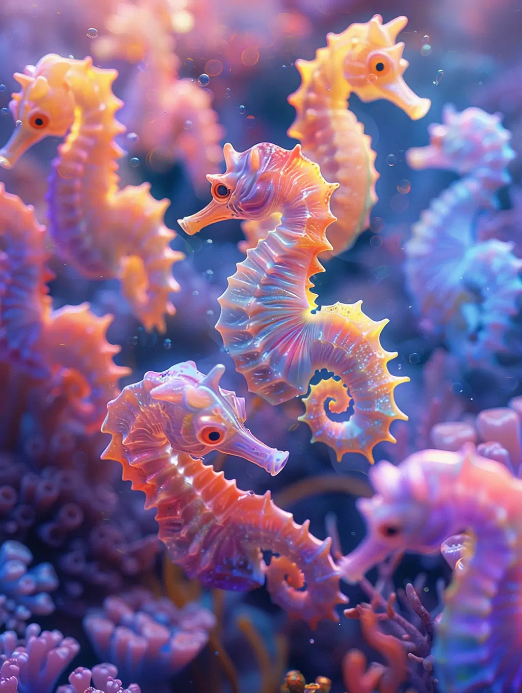 彩色海马珊瑚海底世界摄影海报midjourney关键词咒语-Ai宇宙吧-