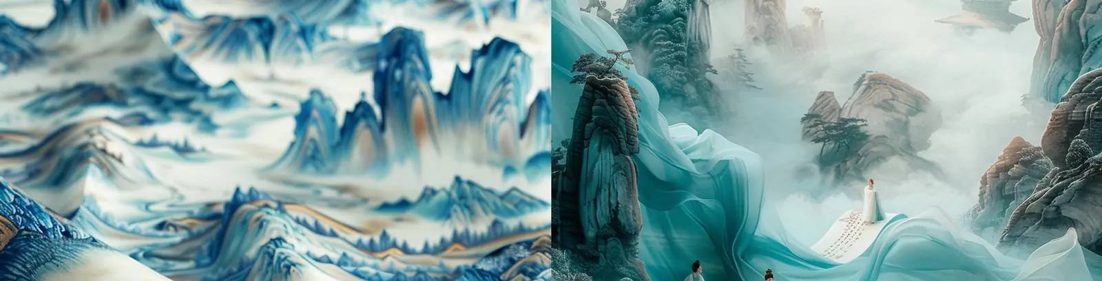 中国风古代文字诗词诗人卷轴漂浮空中自然山水场景插图海报midjourney关键词咒语