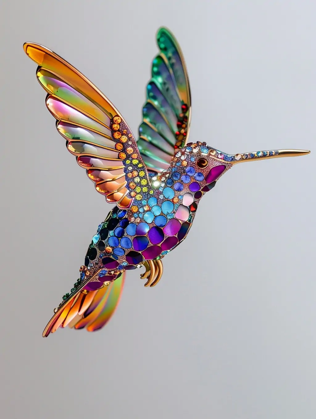 创意飞翔动物蜂鸟宝石珠宝闪光生物装饰品摄影海报midjourney关键词咒语-Ai宇宙吧-
